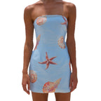 Damen Bandeau Minikleid mit maritimem Muschel-Muster und figurbetontem Schnitt EB