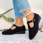Damen Wedge-Pantoletten mit modischem Schnallen-Design R&B