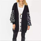 Damen Grobstrick Cardigan mit Leopardenmuster und Knopfdetaillierung R&B