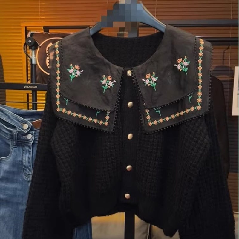 Damen gestickterCardigan mit weit geschnittenem Kragen R&B