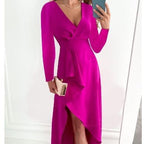 Damen Wickelkleid mit elegantem V-Ausschnitt und schwingendem Saum R&B