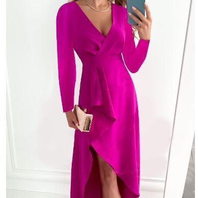 Damen Wickelkleid mit elegantem V-Ausschnitt und schwingendem Saum R&B