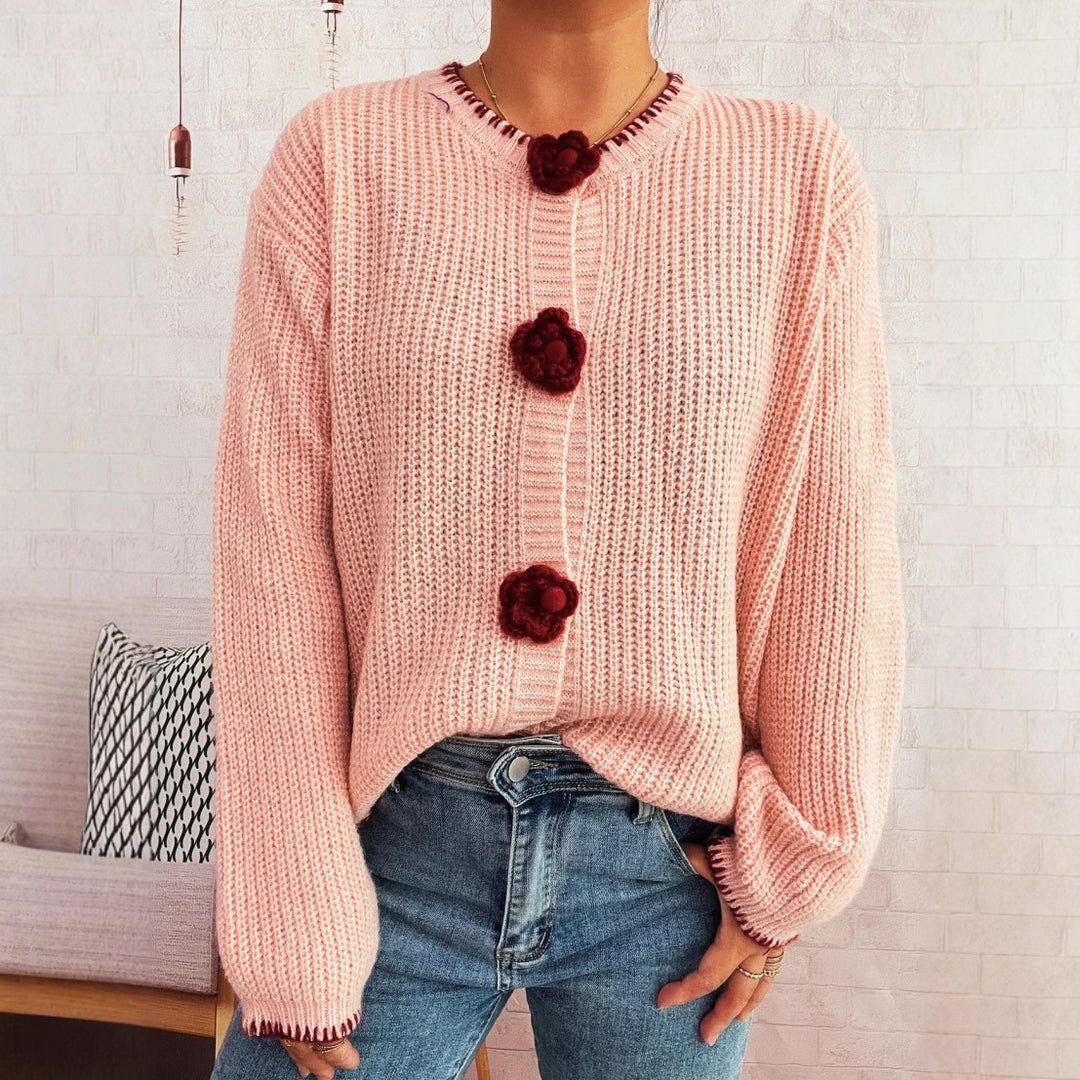 Damen Strickjacke mit floralen Knopfdetails und lässigem Schnitt R&B