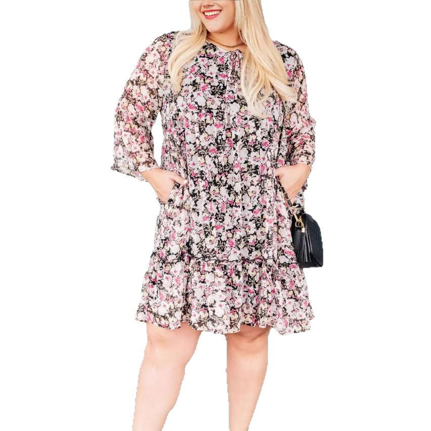 Damen Blütenmuster Freizeitkleid mit weich fließendem Stoff R&B