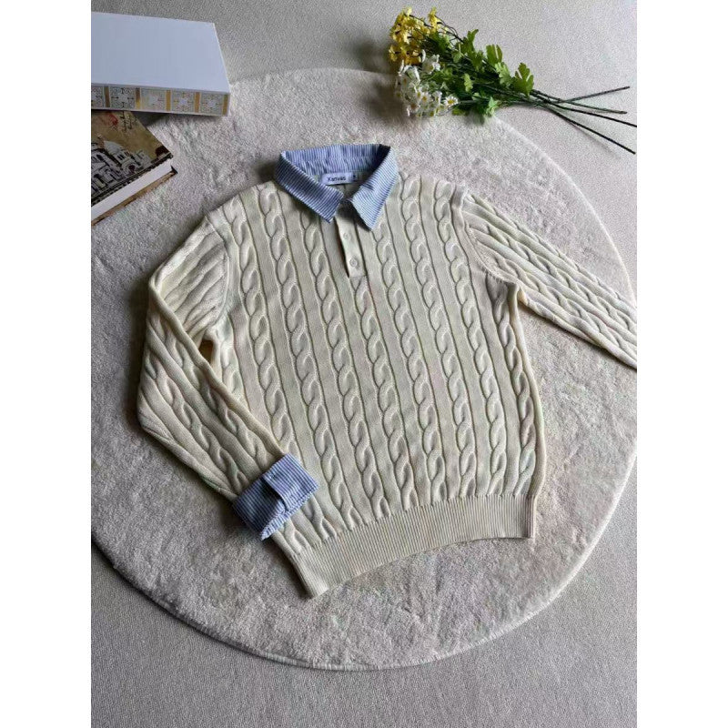 Damen Strickpullover mit dekorativem Zopfmuster und engem Kragen R&B