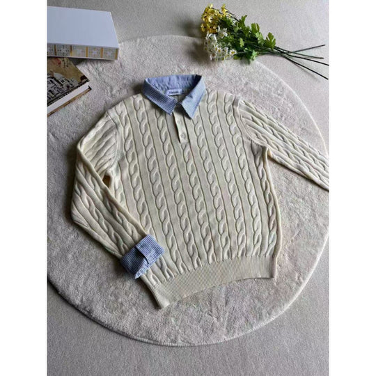 Damen Strickpullover mit dekorativem Zopfmuster und engem Kragen R&B