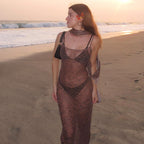 Damen Transparente Maxikleid mit tierischem Muster und verstellbaren Trägern R&B