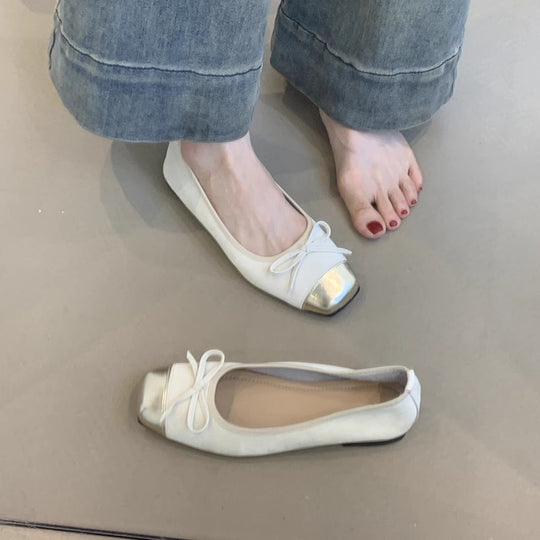 Damen elegante Ballerinas mit modischem Glanz und zierlichem Schleifendetail R&B