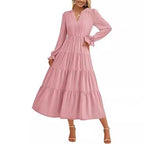 Damen Maxikleid mit knopfverzierter Front und voluminösen Ärmeln R&B