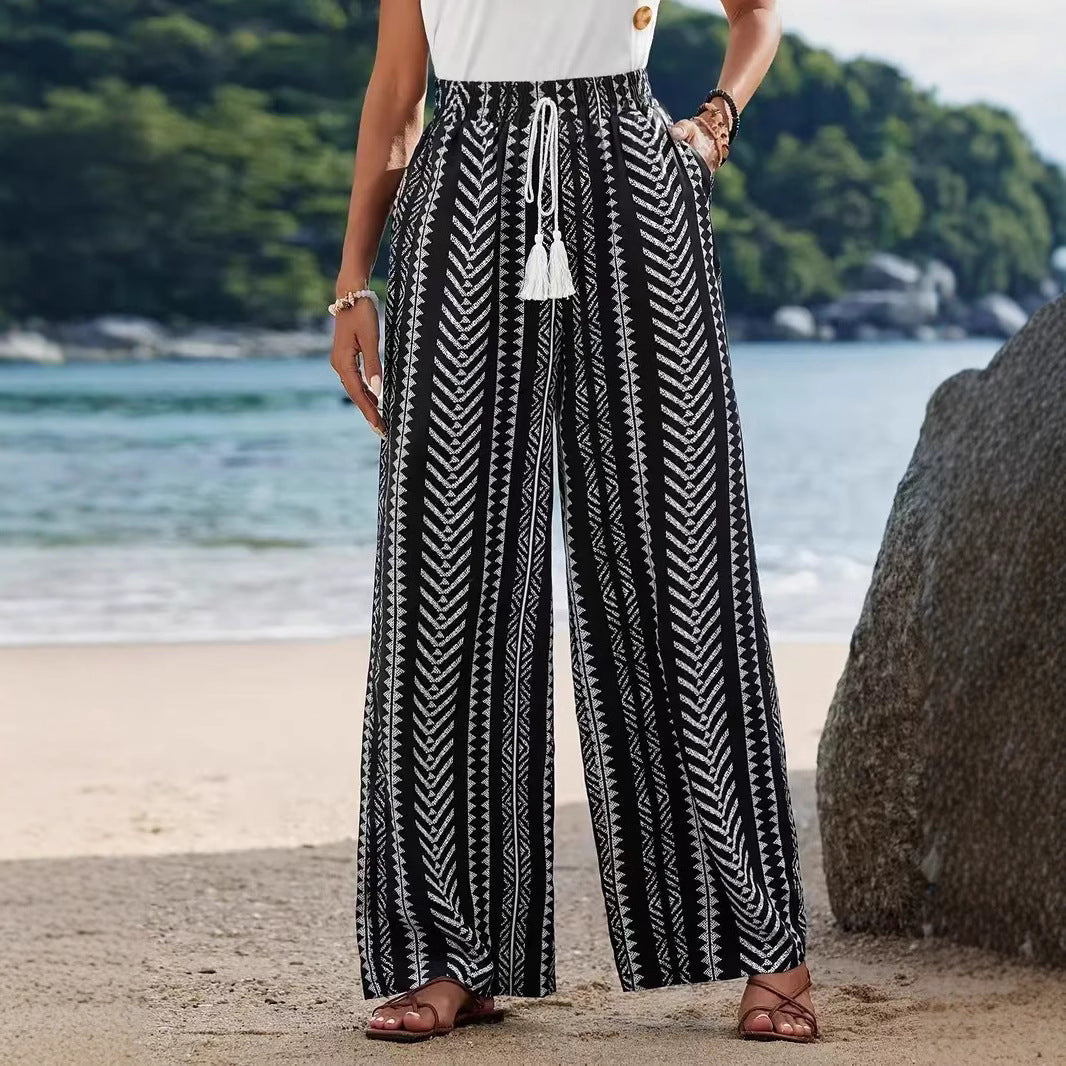 Damen Palazzo-Hose mit elastischem Bund und auffälligem Muster R&B