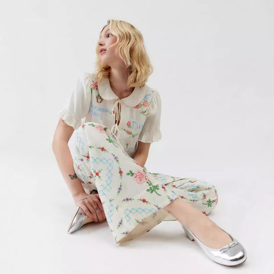 Damen Kombi-Set mit romantischem Stickdesign und lockerem Schnitt R&B