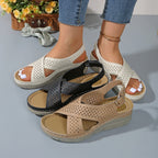 Damen Komfortable und atmungsaktive Wedge-Sandalen mit floralem Lochdesign R&B