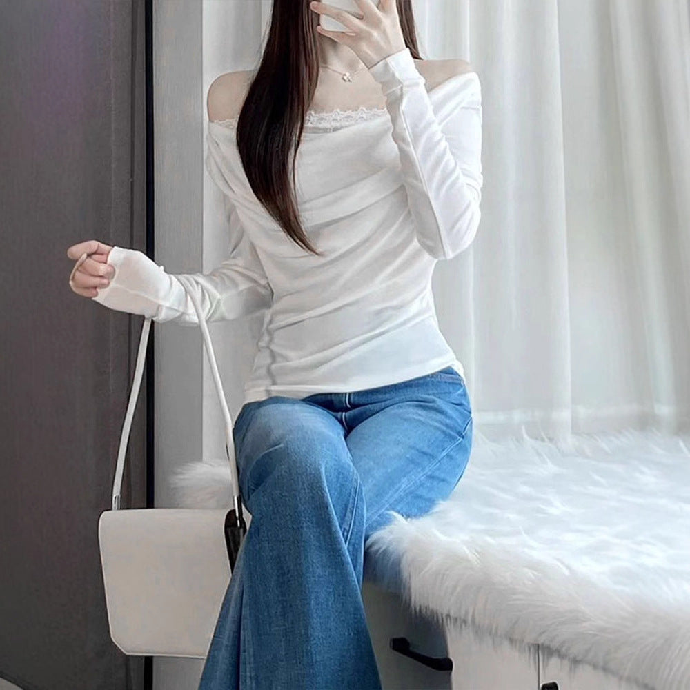Damen Langarmbluse mit asymmetrischem Ausschnitt und eleganter Drapierung R&B