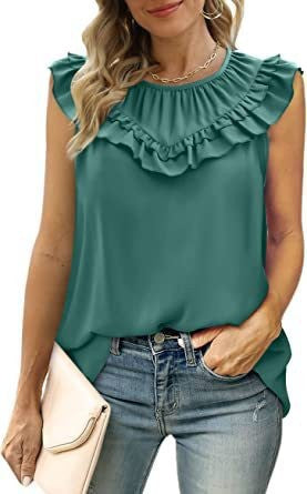 Damen leichtes Rüschenshirt mit elegantem Rundhalsausschnitt R&B
