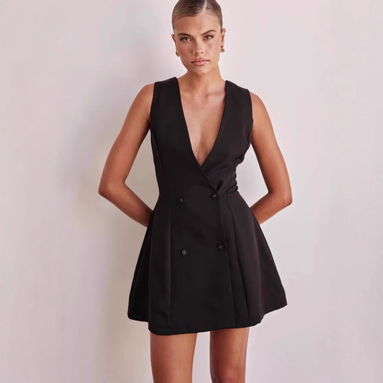 Damen Wendekleid mit tiefem V-Ausschnitt und doppelter Knopfleiste R&B