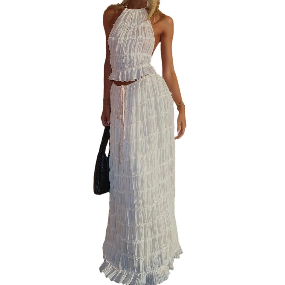 Damen luftiges Maxi-Kleid mit zarten Rüschendetails und verstellbarem Oberteil R&B
