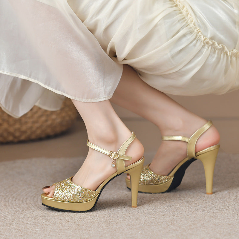 Damen Elegante High Heels mit glitzerndem Obermaterial R&B
