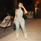 Damen Eleganter Mesh Jumpsuit mit Racerback und figurbetonter Silhouette R&B