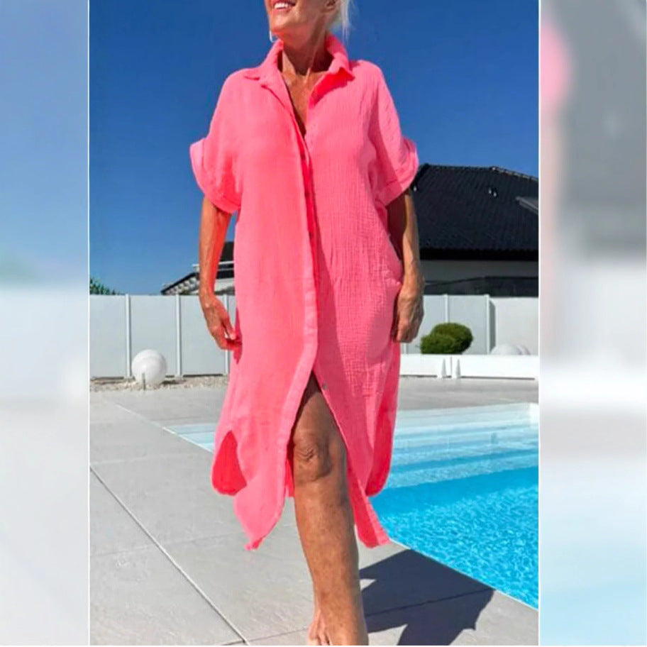 Damen Leichtes Baumwoll Button-Up Überkleid R&B