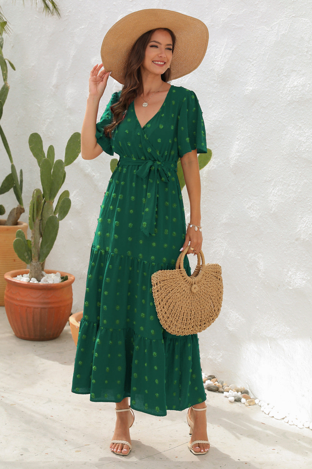 Damen Maxikleid mit fließendem Schnitt und femininem Wickeldesign R&B