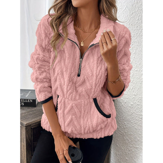 Damen kuschelige Fleece-Pulloverjacke mit Reißverschluss und Taschen R&B