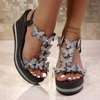 Damen Wedge-Sandalen mit floralem Schmuck und Glitzerakzenten R&B