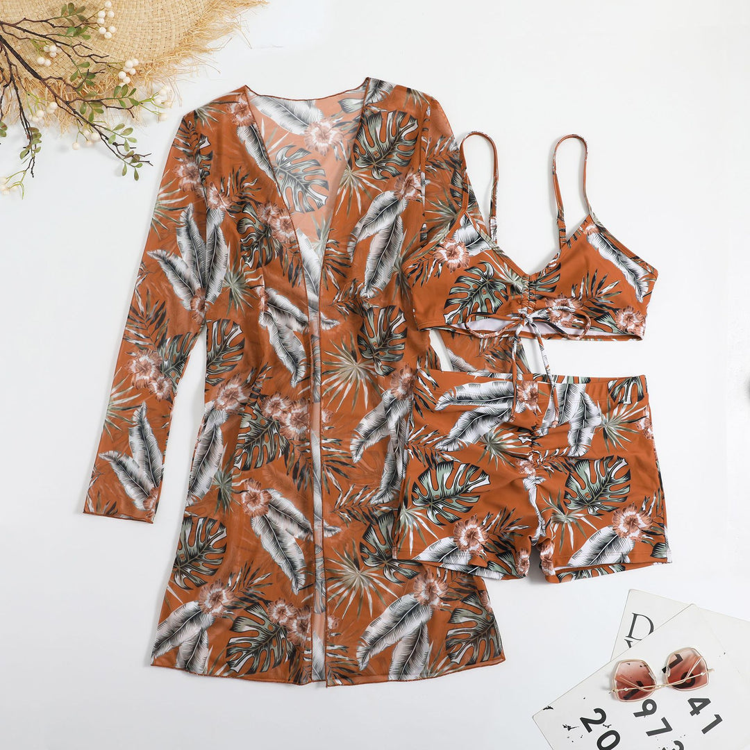 Damen Bikiniset mit floralem Oberteil und luftiger Wickeljacke R&B