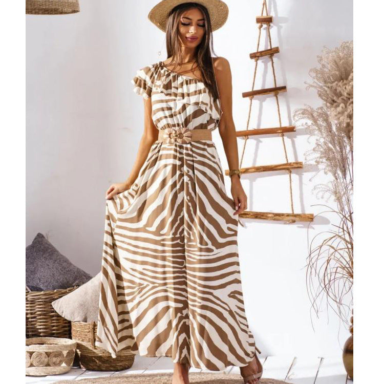 Damen Maxikleid mit asymmetrischem Träger und raffinierter Rüsche R&B