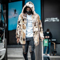 Herren Extravaganter Kunstpelzmantel mit Kapuze R&B