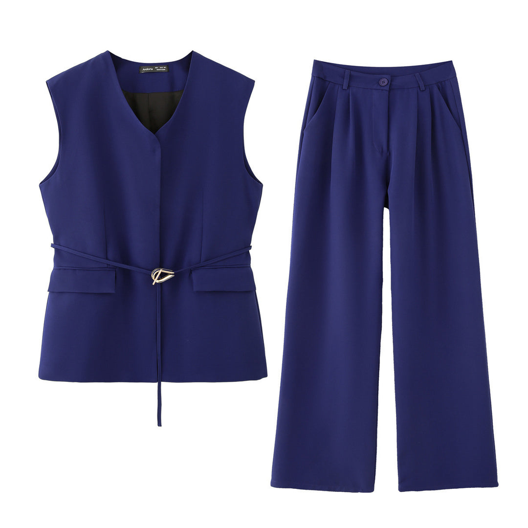 Damen elegantes Blazer- und Hosen-Ensemble mit modernem Gürtel R&B