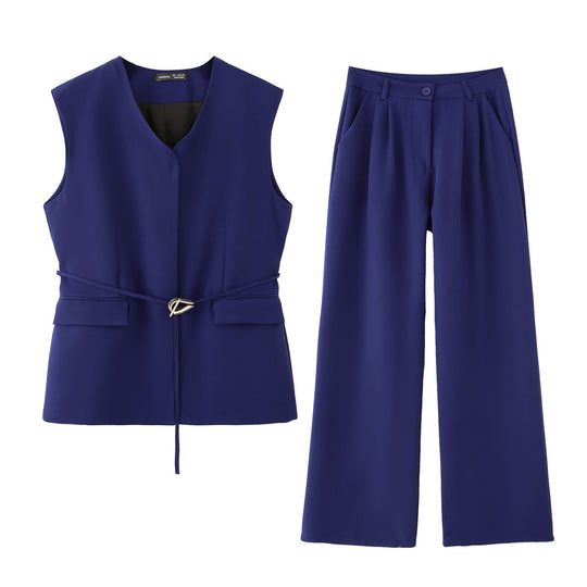 Damen elegantes Blazer- und Hosen-Ensemble mit modernem Gürtel R&B