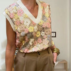 Damen Glamouröses Strickoberteil mit Blumenapplikationen und funkelnden Pailletten R&B