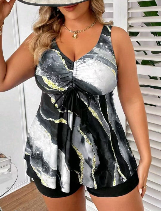 Damen Tankini mit modischer Raffung und lässigen Shorts R&B