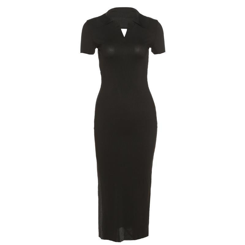 Damen Elegantes Maxikleid mit schmaler Silhouette und modischem Kragen R&B