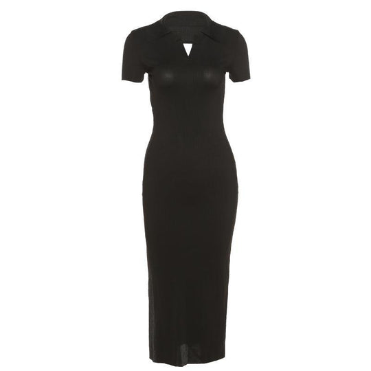 Damen Elegantes Maxikleid mit schmaler Silhouette und modischem Kragen R&B