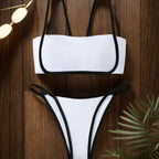 Damen Bandeau Bikini mit hohem Beinausschnitt und verstellbaren Trägern R&B