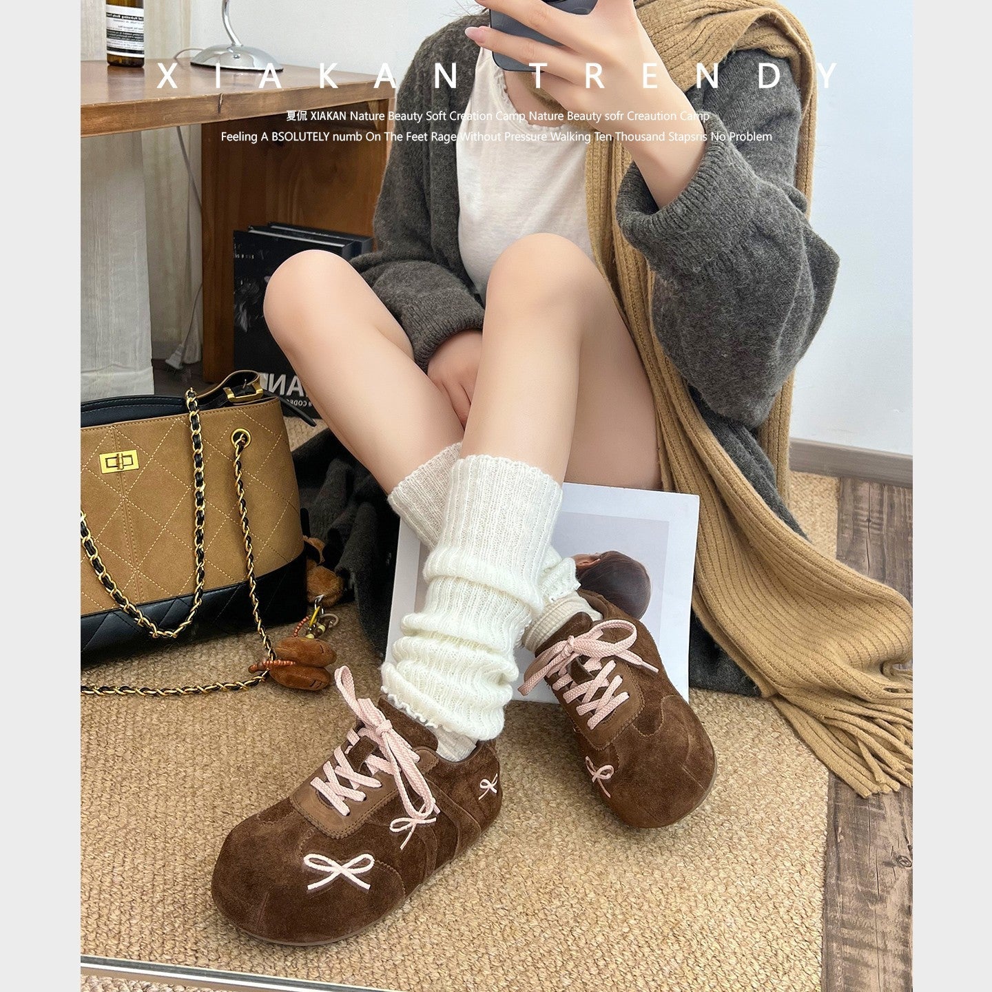 Damen modische Freizeit-Sneaker mit verspieltem Schleifen-Design und weichem Obermaterial R&B