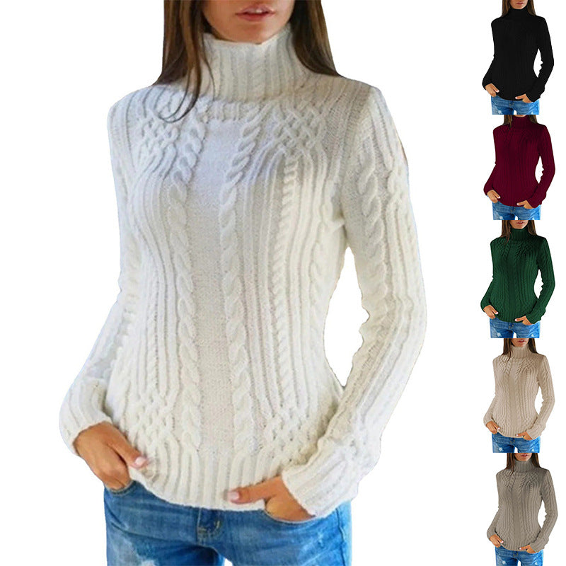 Damen Hochwertiger Strickpullover mit Stehkragen und Zopfmuster R&B