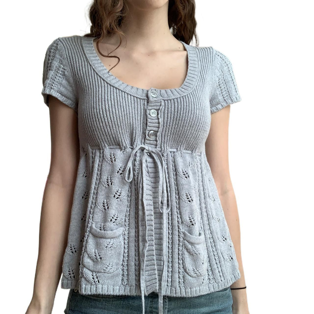Damen Strickoberteil mit dekorativem Bindegürtel und Eingrifftaschen R&B
