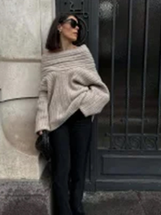 Damen Oversized Strickpullover mit lässigem Schnitt und voluminösen Ärmeln R&B