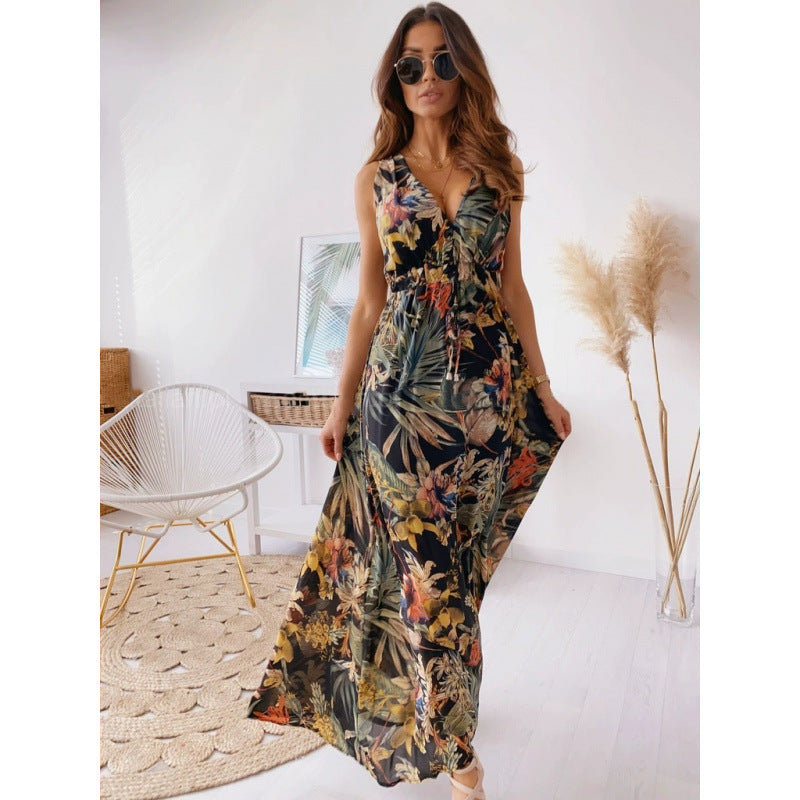 Damen Maxikleid mit floralen Mustern und tailliertem Oberteil R&B