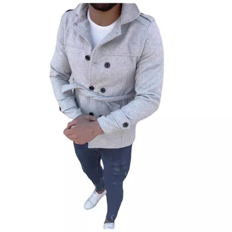 Herren modische Designerjacke mit doppeltem Reihenverschluss und Gürtel R&B