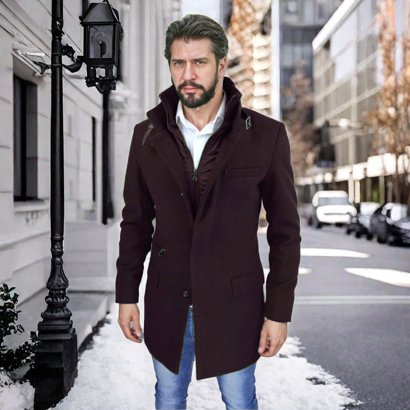 Herren stylischer und funktioneller Übergangs-Mantel mit abnehmbarer Innenjacke R&B