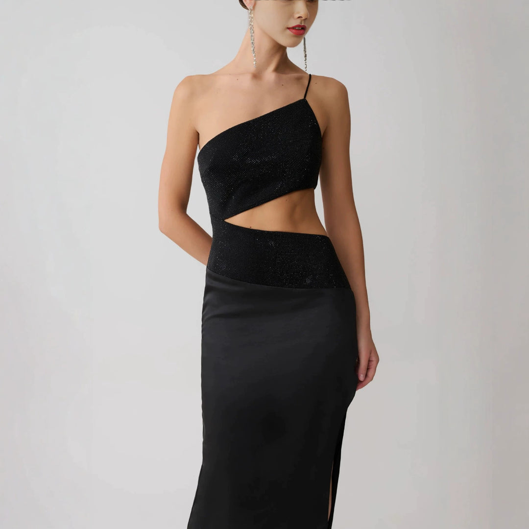 Damen Elegantes Maxikleid mit asymmetrischem Schnitt und raffiniertem Cut-Out R&B