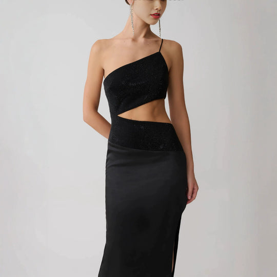 Damen Elegantes Maxikleid mit asymmetrischem Schnitt und raffiniertem Cut-Out R&B