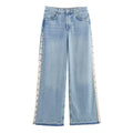 Damen weite Jeans mit floralen Spitzenapplikationen R&B