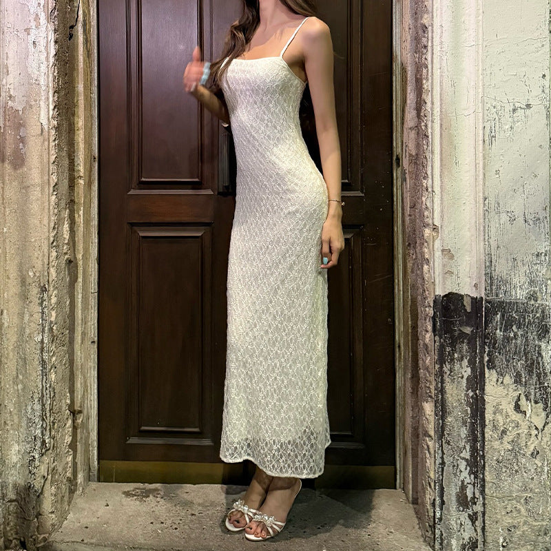 Damen Maxikleid aus luftigem Häkelmaterial mit zarten Trägern R&B