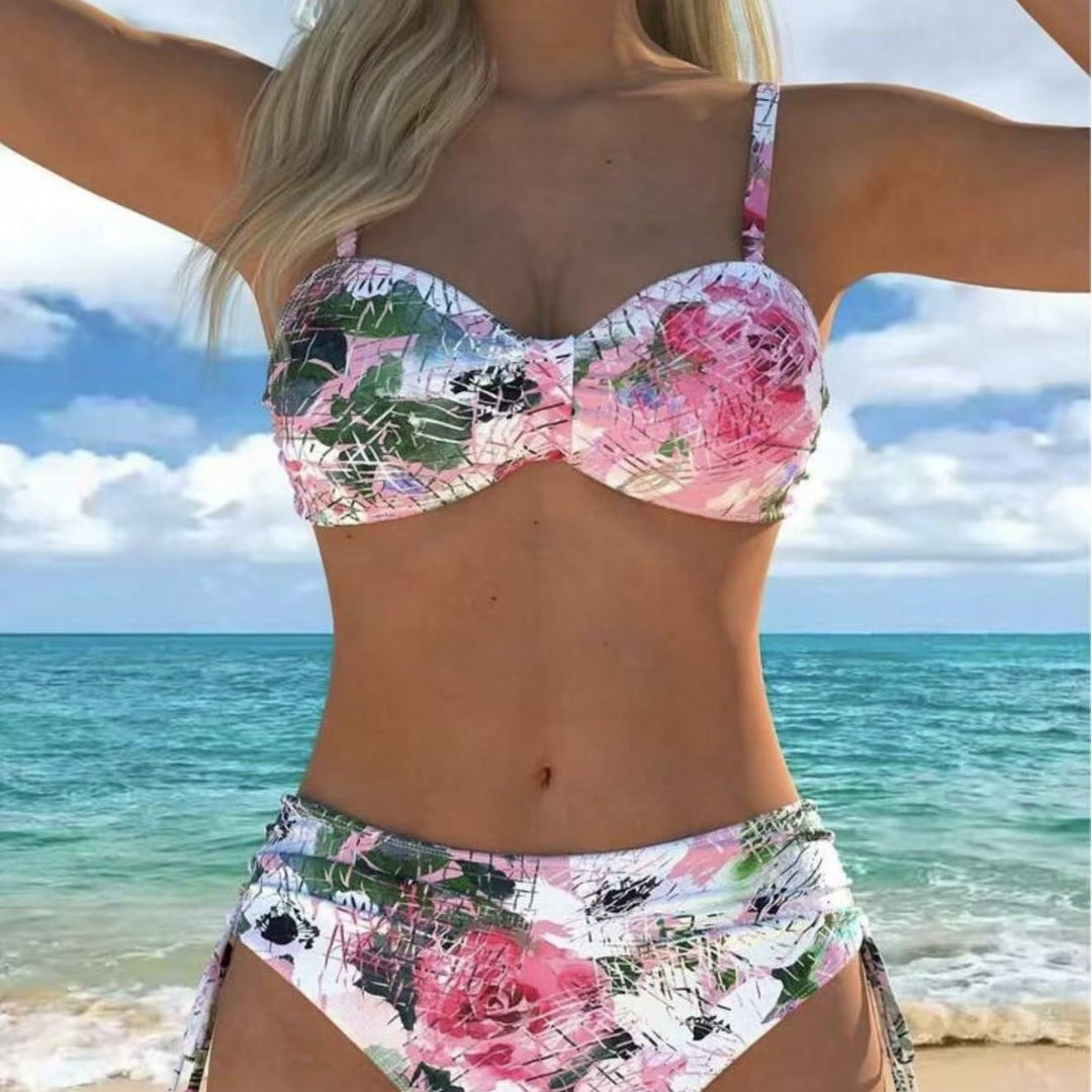 Damen Bikini-Set mit geschmeidigem Oberteil und hoch taillierter Hose R&B