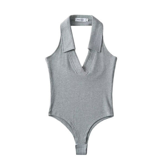 Damen figurbetontes Bodysuit mit modischem Kragen R&B
