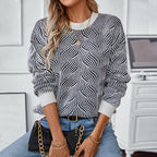 Damen Strickpullover mit modernem Wellenmuster